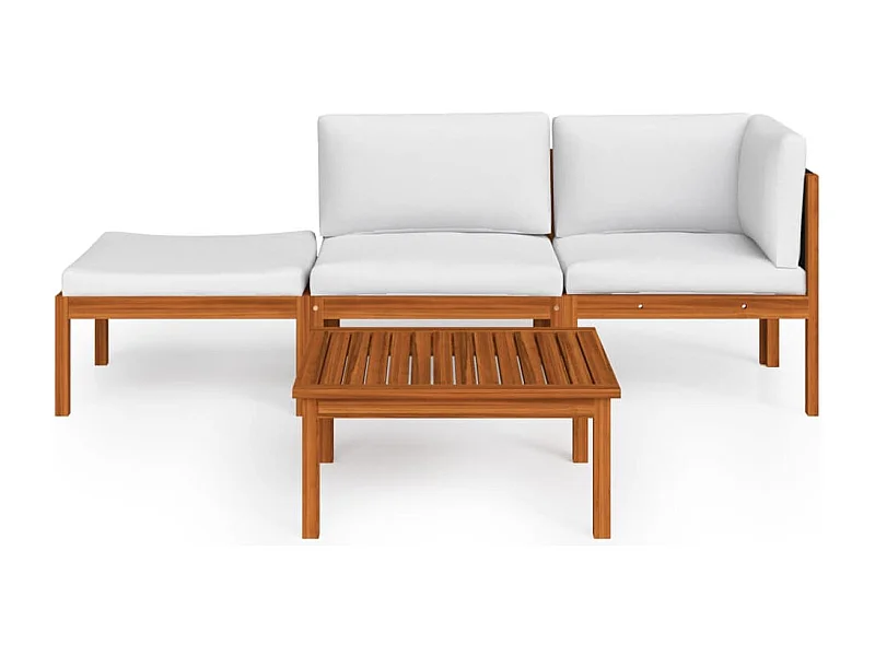 Mobili da giardino mobili da esterno Set di mobili da 4 pezzi con cuscini color crema in legno massello di acacia 02_0016125