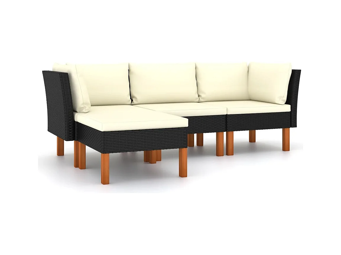 Muebles de jardín muebles de exterior juego de muebles de 4 piezas con cojines de resina tejida en negro 02_0016201