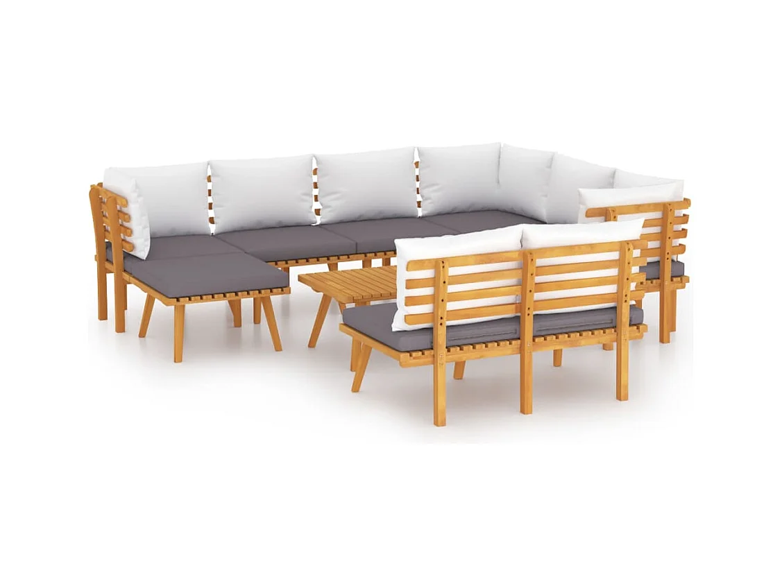 Mobili da giardino mobili da esterno Set di mobili da 9 pezzi con cuscini in legno massello di acacia 02_0017910