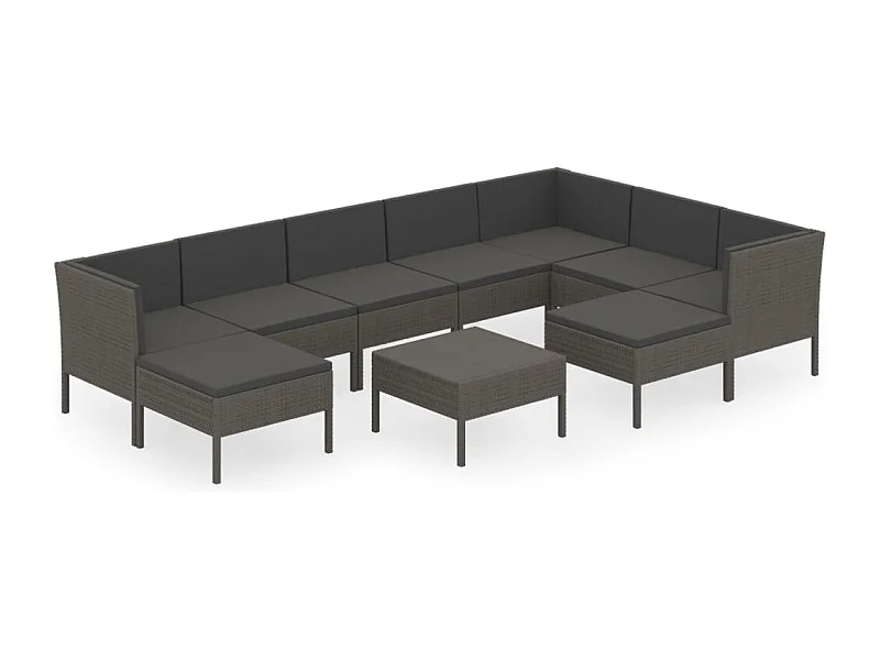 Móveis de jardim móveis de exterior Conjunto de móveis de 10 peças com almofadas de resina tecida cinza 02_0015140