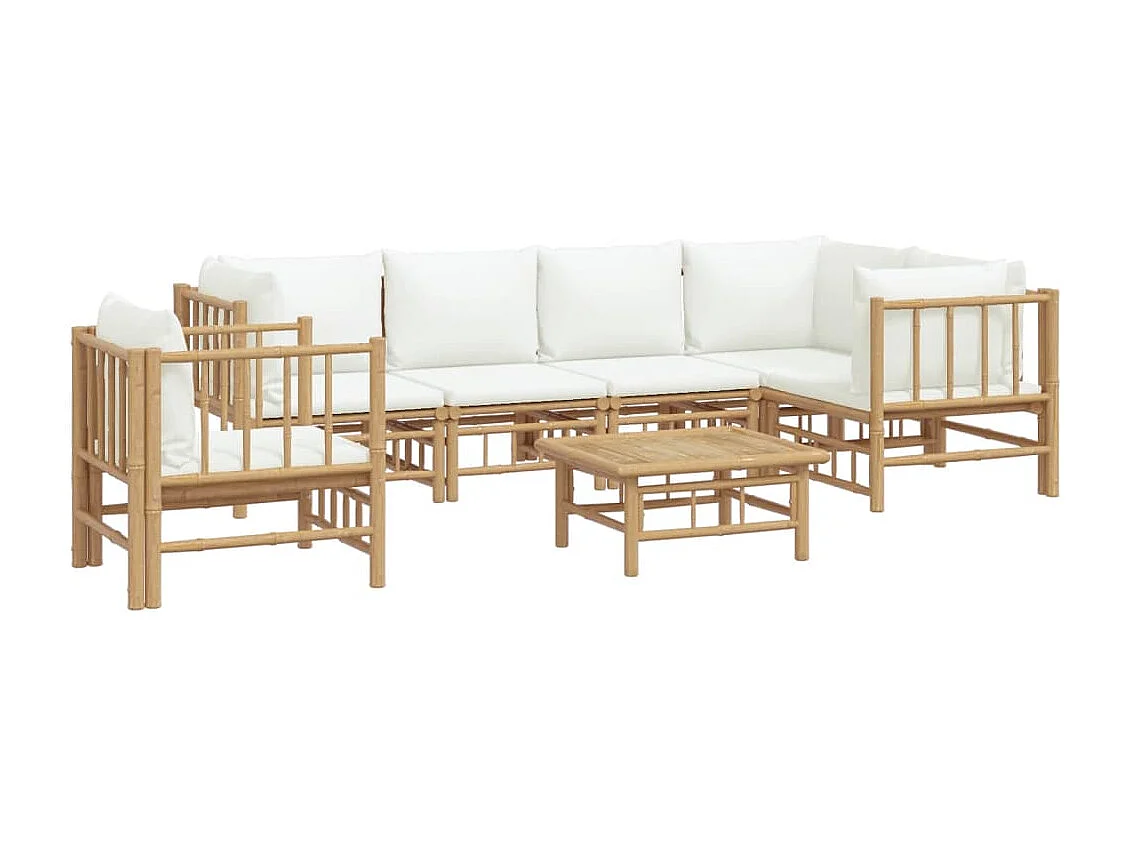Muebles de jardín muebles de exterior juego de muebles de 7 piezas con cojines de bambú blanco crema 02_0017084