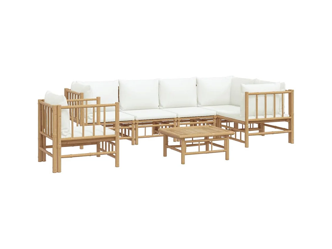 Mobili da giardino mobili da esterno Set di mobili da 7 pezzi con cuscini in bambù bianco crema 02_0017084