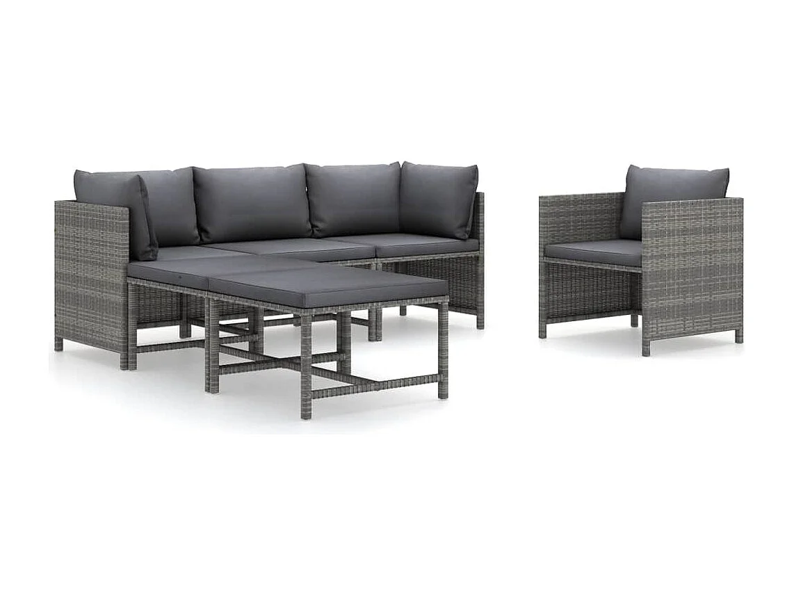Móveis de jardim móveis de exterior Conjunto de móveis de 6 peças com almofadas de resina tecida cinza 02_0016859