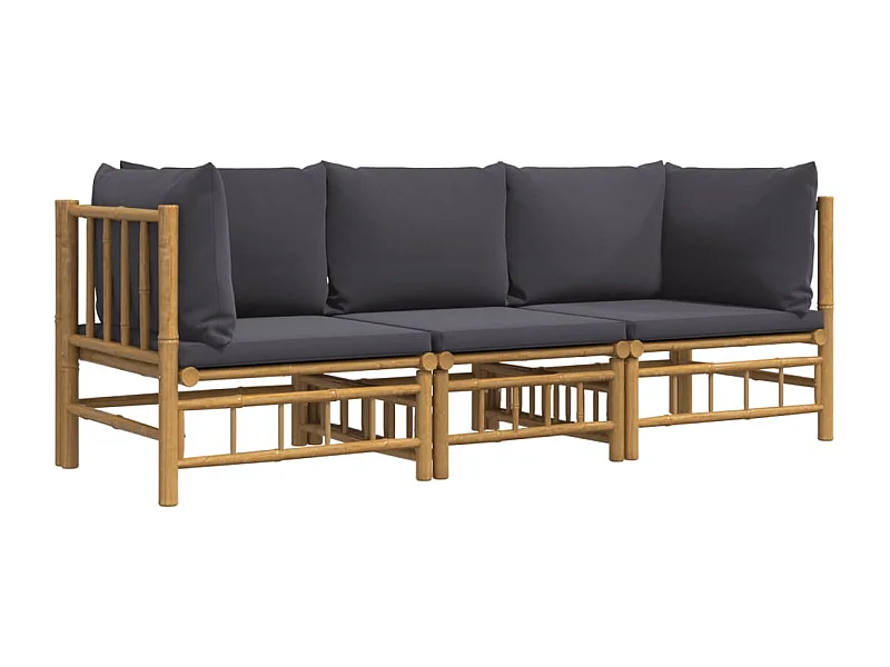 Muebles de jardín muebles de exterior juego de muebles de 3 piezas con cojines de bambú gris oscuro 02_0015967