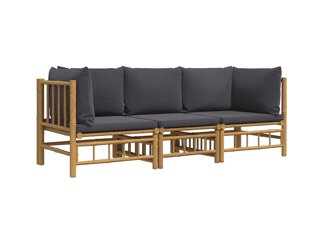 Mobili da giardino mobili da esterno Set di mobili da 3 pezzi con cuscini in bambù grigio scuro 02_0015967