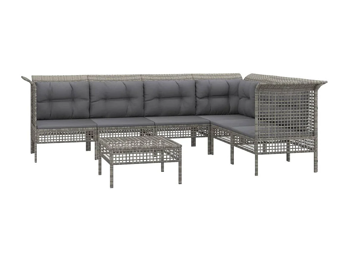 Mobili da giardino mobili da esterno Set di mobili da 7 pezzi con cuscini grigi in resina intrecciata 02_0017218