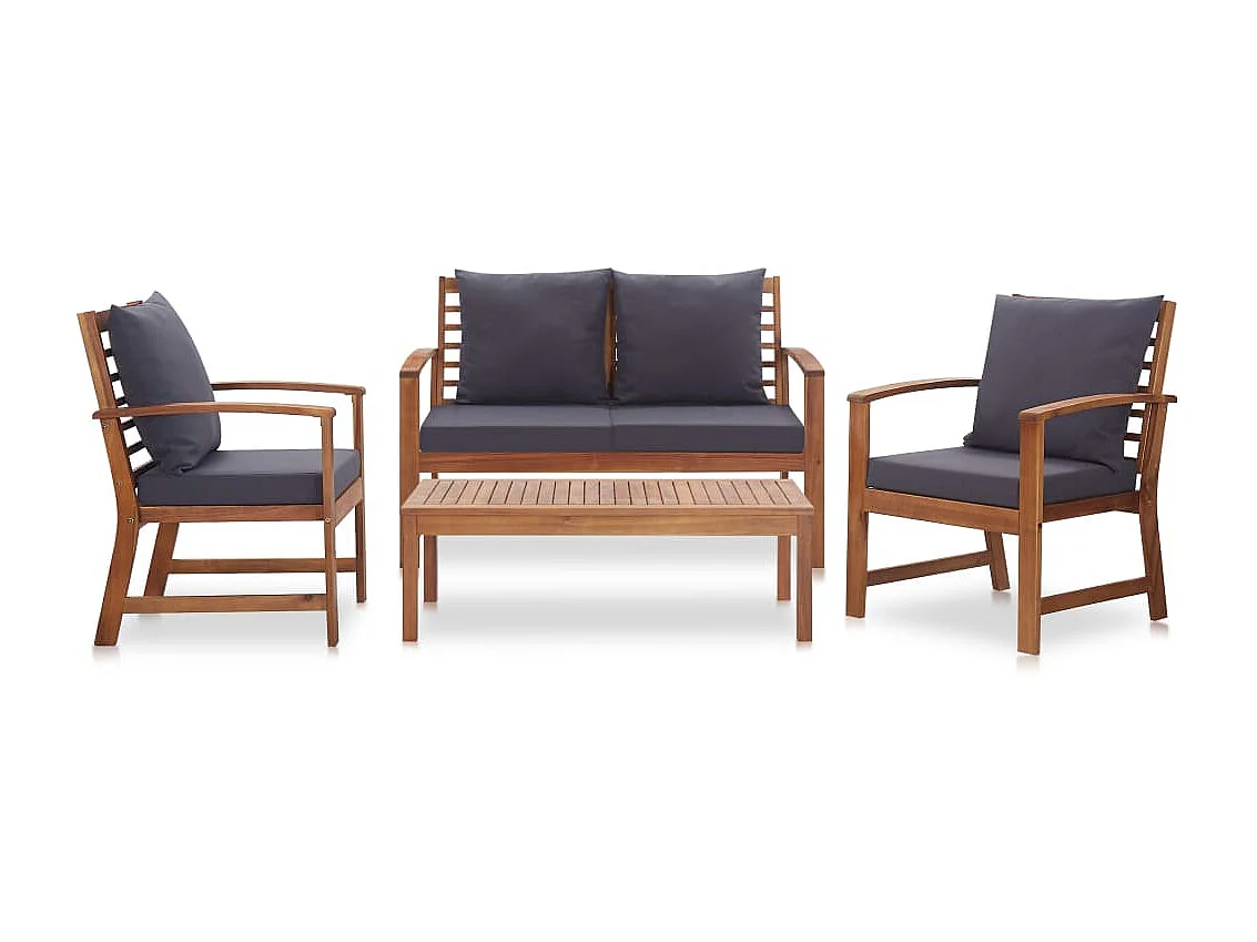 Mobili da giardino mobili da esterno Set di mobili da 4 pezzi con cuscini in legno massello di acacia 02_0016094