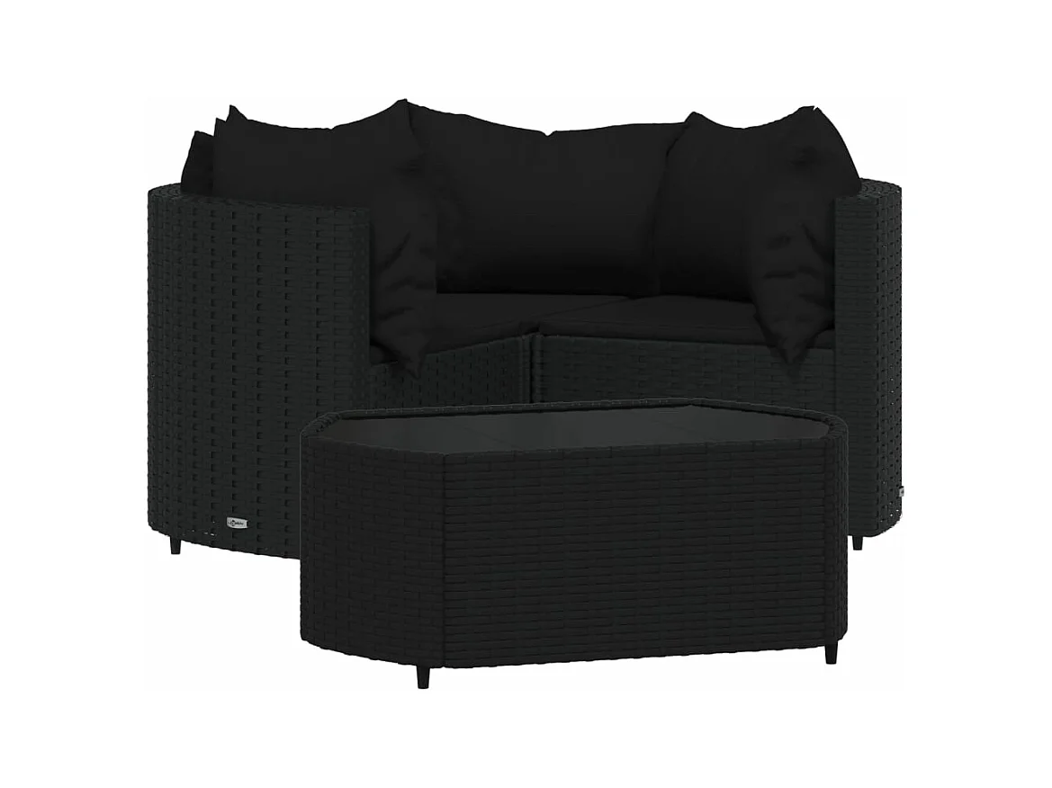 Móveis de jardim móveis de exterior Conjunto de móveis de 4 peças com almofadas pretas em resina tecida 02_0016163