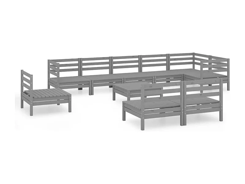 Muebles de jardín muebles de exterior juego de muebles 10 piezas madera maciza de pino gris 02_0015247