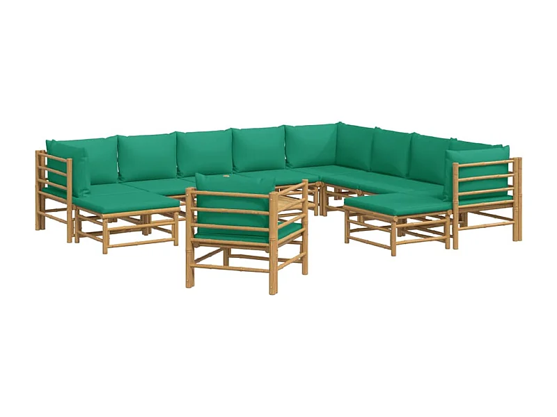 Móveis de jardim móveis de exterior Conjunto de móveis de 12 peças com almofadas de bambu verde 02_0015675