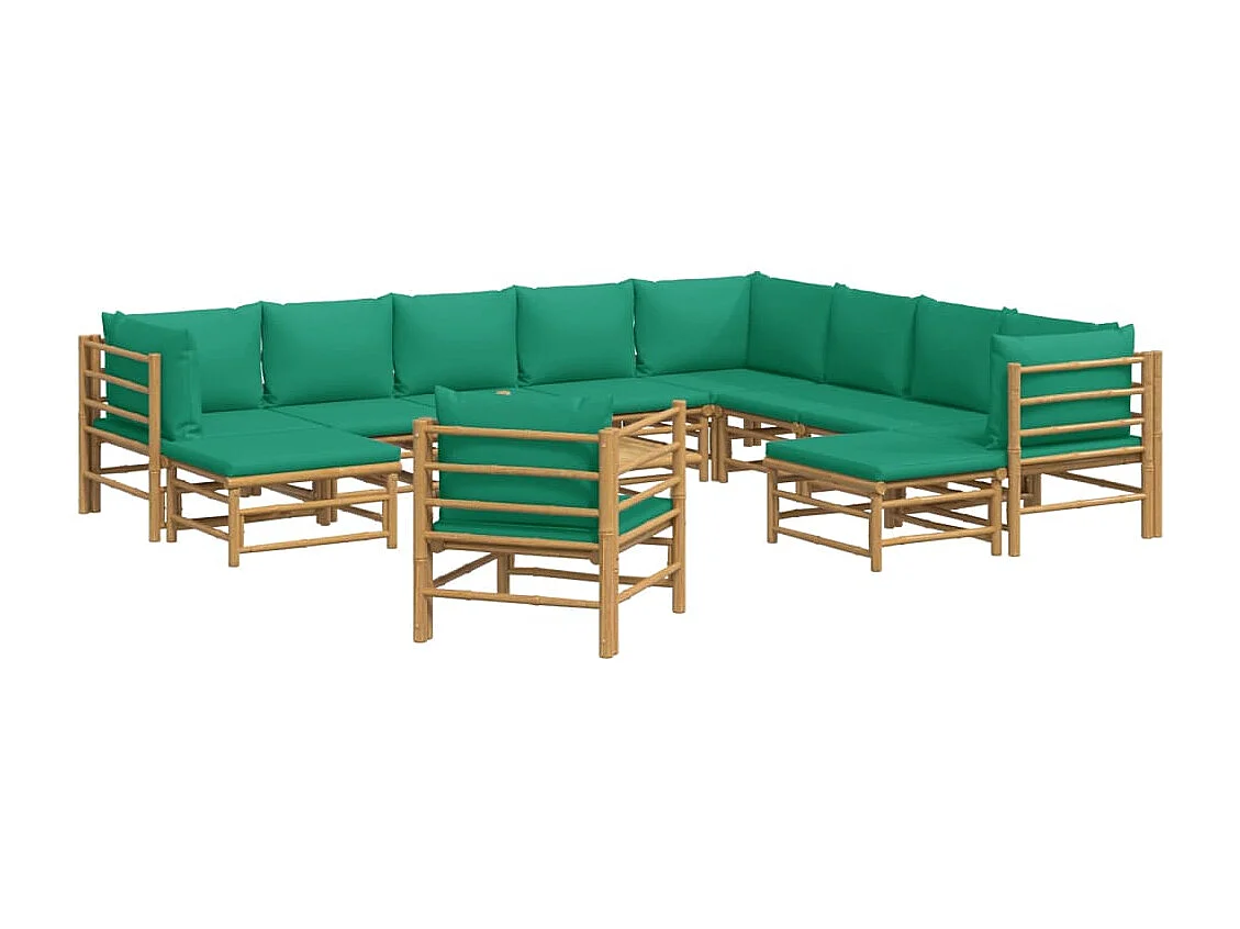 Mobili da giardino mobili da esterno Set di mobili da 12 pezzi con cuscini in bambù verde 02_0015675