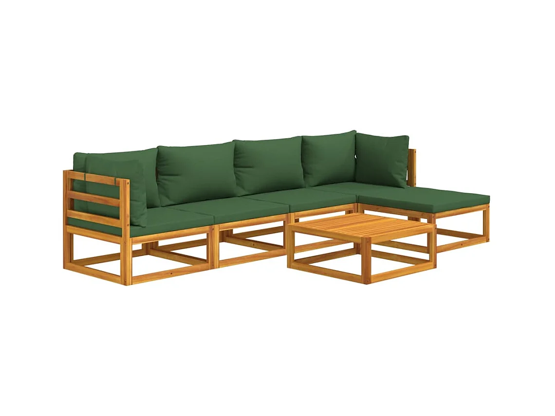 Mobili da giardino mobili da esterno Set di mobili da 6 pezzi con cuscini verdi in legno massello 02_0016959