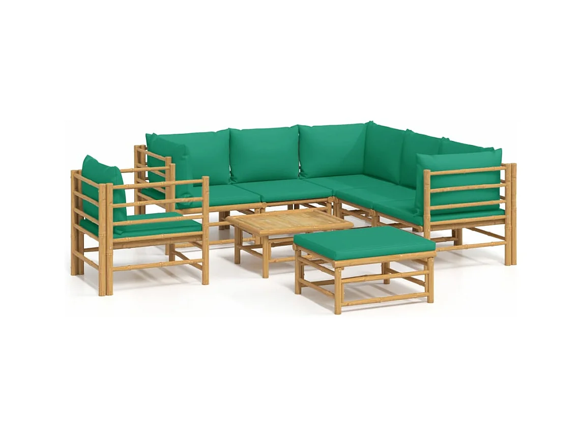 Mobili da giardino mobili da esterno Set di mobili da 8 pezzi con cuscini in bambù verde 02_0017770