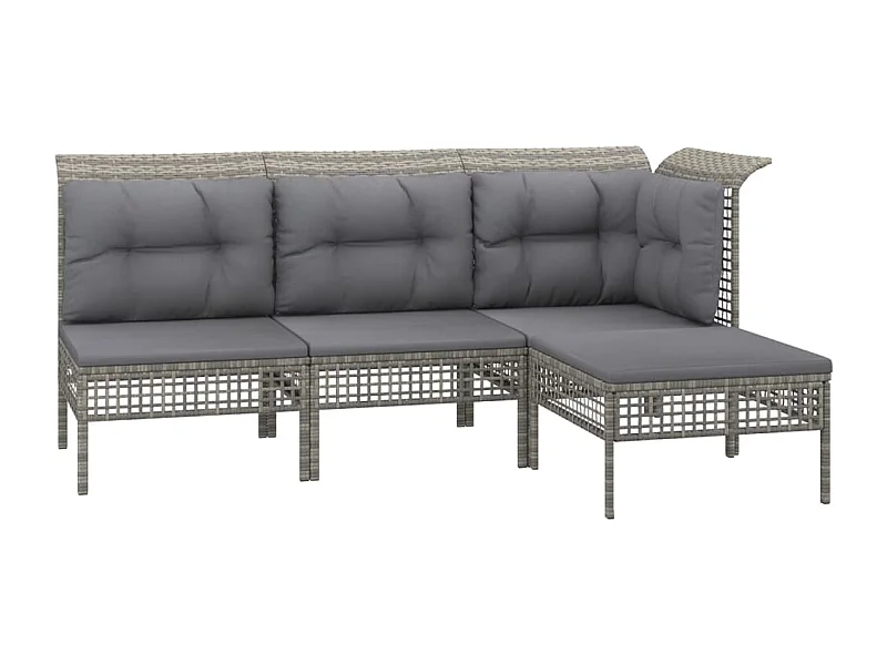 Muebles de jardín muebles de exterior juego de muebles de 4 piezas con cojines grises resina tejida 02_0016156