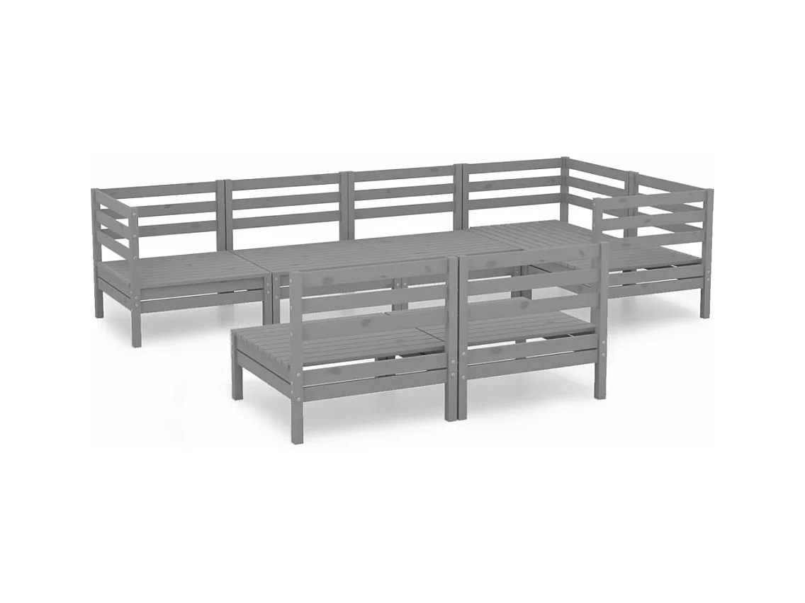 Muebles de jardín muebles de exterior juego de muebles 7 piezas madera maciza de pino gris 02_0017412