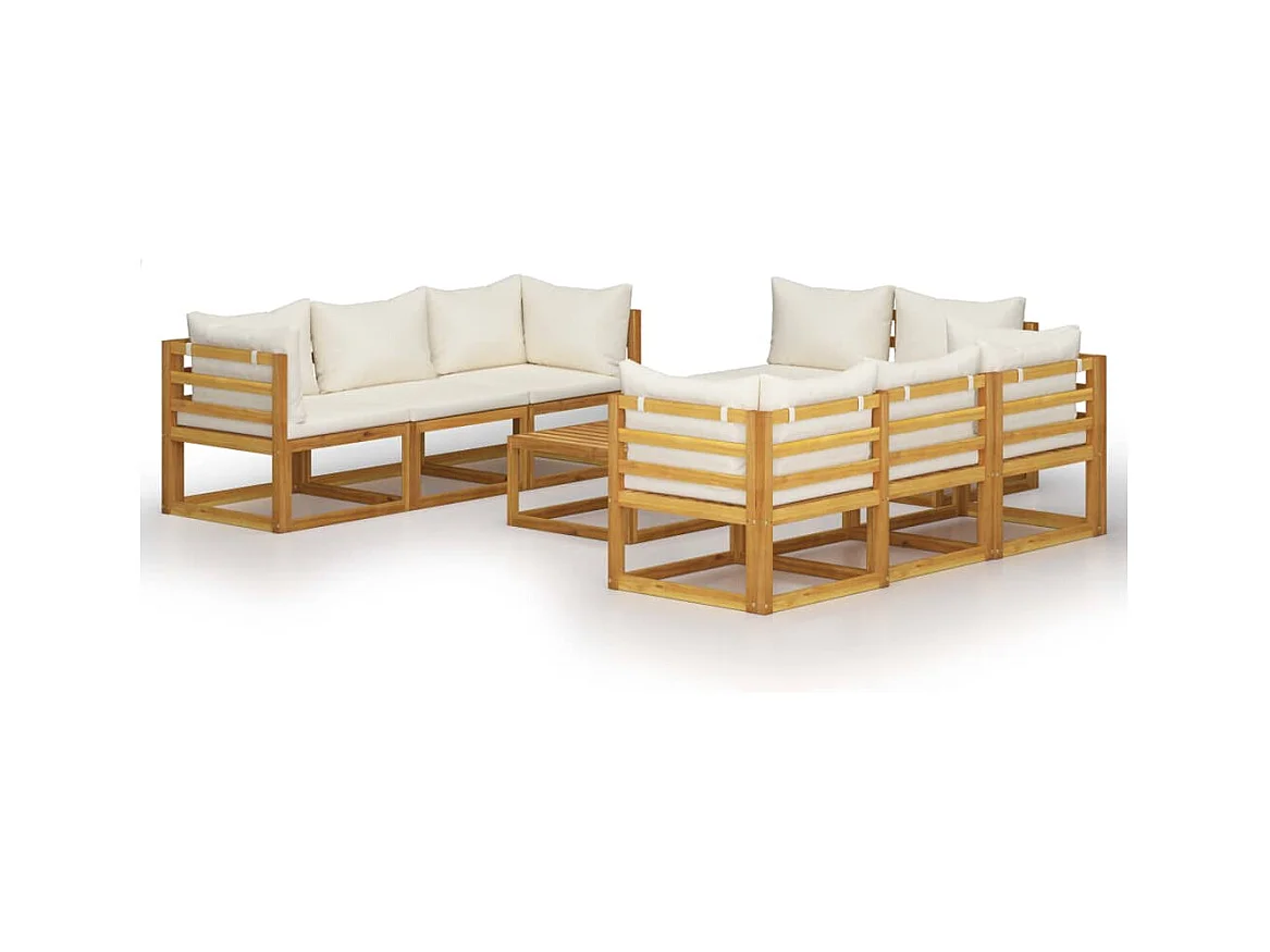 Mobili da giardino mobili da esterno Set di mobili da 9 pezzi con cuscino color crema in legno massello di acacia 02_0017889