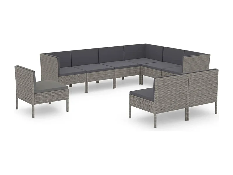 Mobili da giardino mobili da esterno Set di mobili da 9 pezzi con cuscini in resina intrecciata grigia 02_0018085