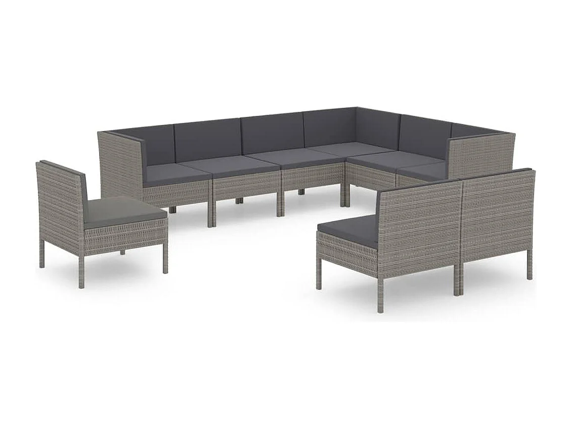 Mobili da giardino mobili da esterno Set di mobili da 9 pezzi con cuscini in resina intrecciata grigia 02_0018085