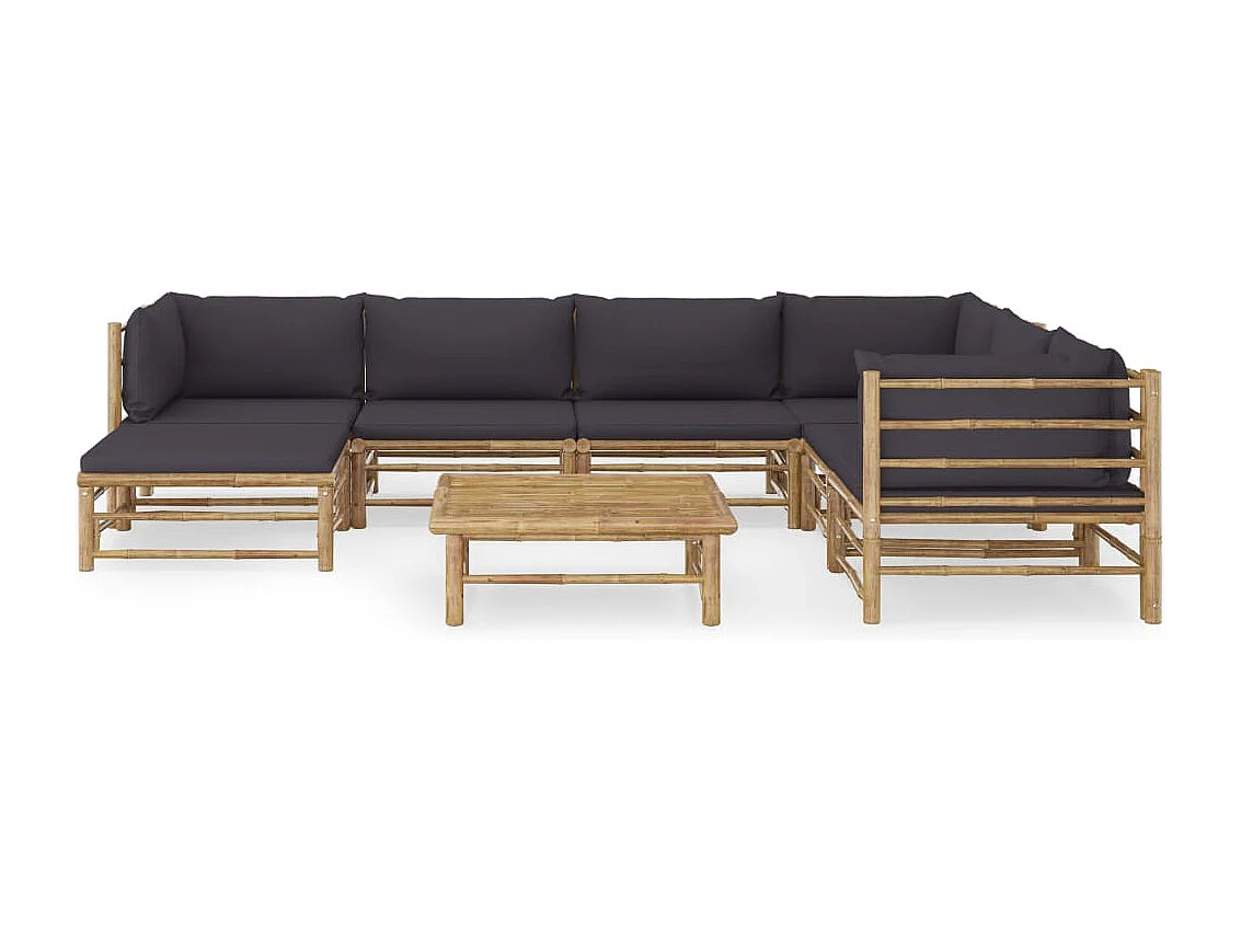 Muebles de jardín muebles de exterior juego de muebles de 8 piezas con cojines de bambú gris oscuro 02_0017591
