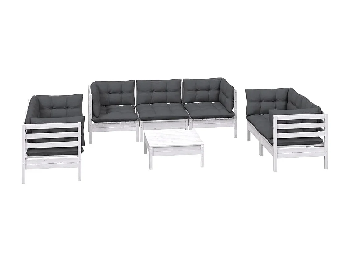 Muebles de jardín muebles de exterior juego de muebles de 8 piezas con cojines de madera maciza de pino 02_0017526