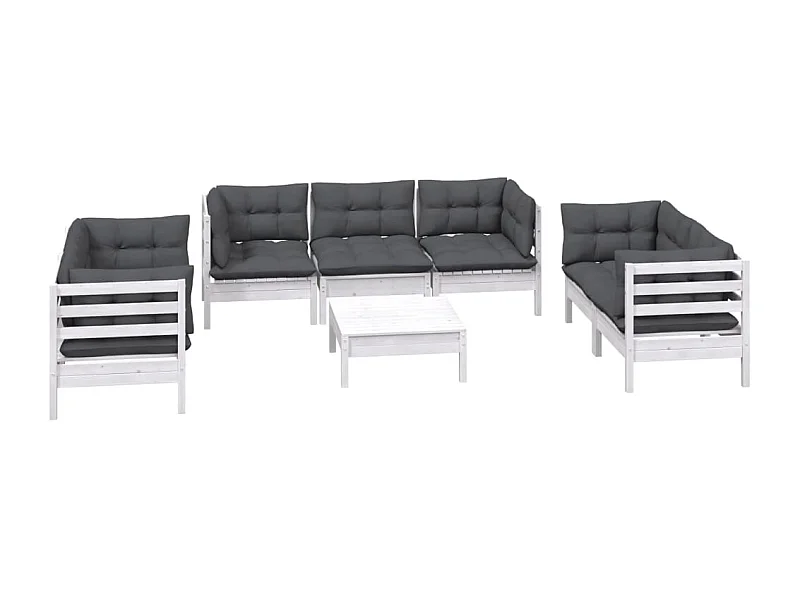 Móveis de jardim móveis de exterior Conjunto de móveis de 8 peças com almofadas madeira maciça de pinho 02_0017526