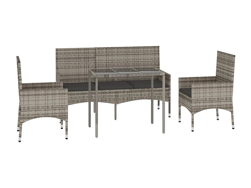 Mobili da giardino mobili da esterno Set di mobili da 4 pezzi con cuscini grigi in resina intrecciata 02_0016139