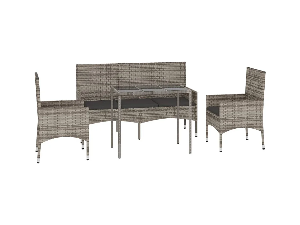 Mobili da giardino mobili da esterno Set di mobili da 4 pezzi con cuscini grigi in resina intrecciata 02_0016139