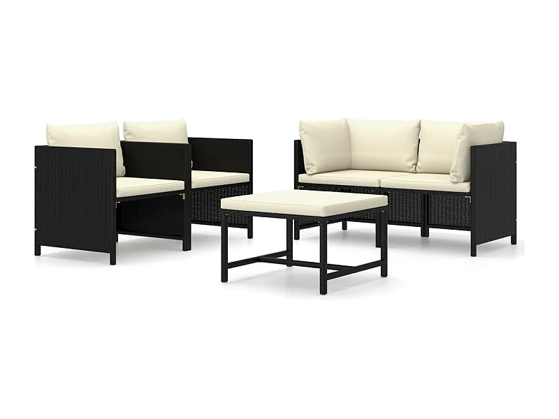 Mobili da giardino mobili da esterno Set di mobili da 5 pezzi con cuscini in resina intrecciata nera 02_0016489