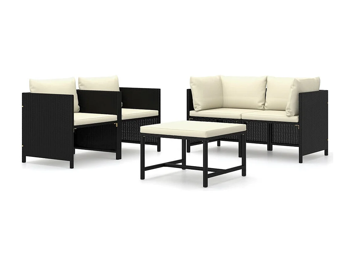 Muebles de jardín muebles de exterior juego de muebles de 5 piezas con cojines de resina tejida en negro 02_0016489