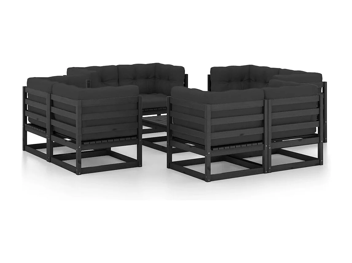 Muebles de jardín muebles de exterior juego de muebles de 9 piezas con cojines de madera maciza de pino 02_0017929