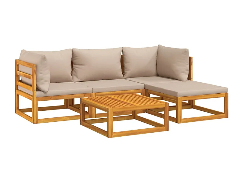 Móveis de jardim móveis de exterior Conjunto de móveis de 5 peças com almofadas cinza madeira maciça 02_0016502