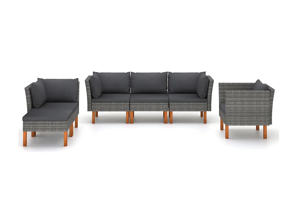 Muebles de jardín muebles de exterior conjunto de muebles 6 piezas resina tejida y madera de eucalipto gris 02_0017053