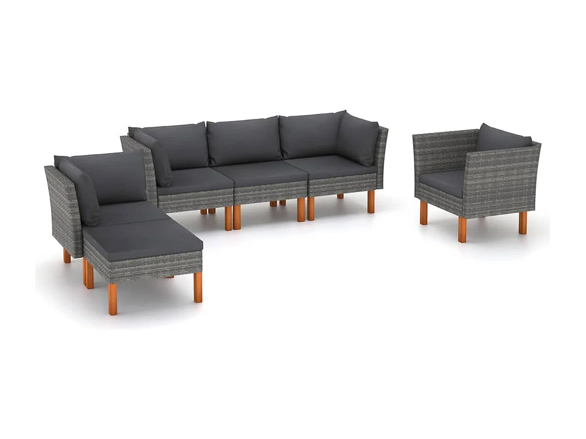 Móveis de jardim conjunto de móveis de exterior 6 peças resina tecida e madeira de eucalipto cinza 02_0017053