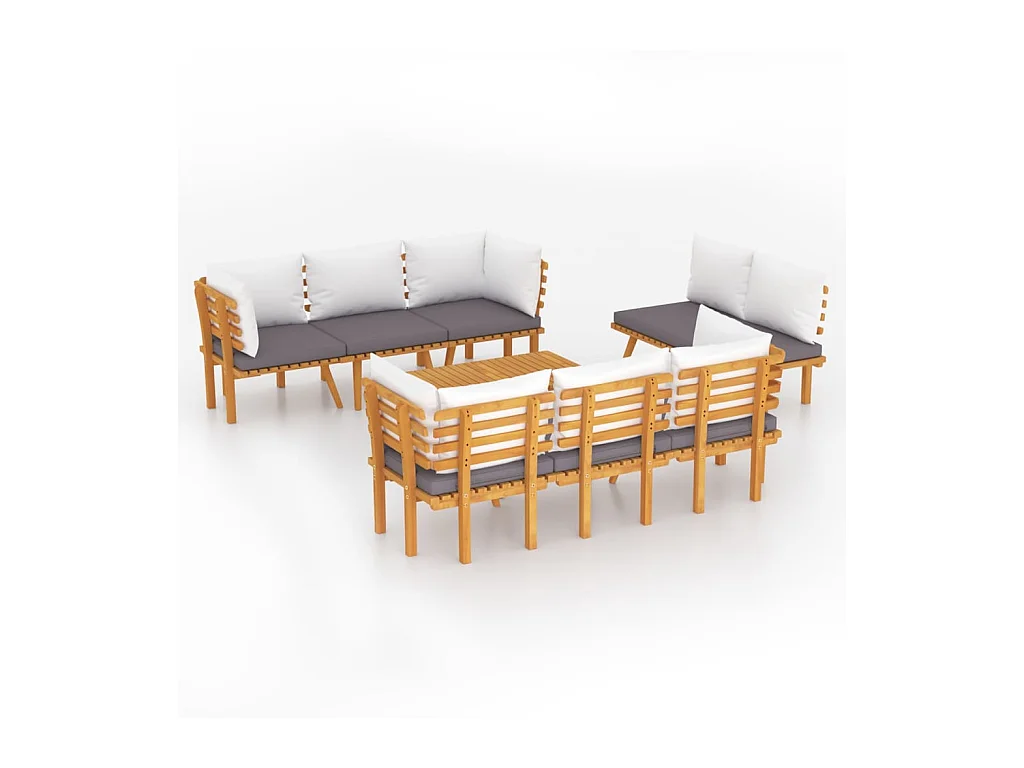 Mobili da giardino mobili da esterno Set di mobili da 8 pezzi con cuscini in legno massello di acacia 02_0017490