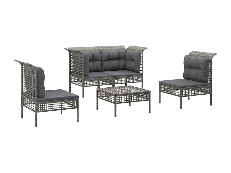 Mobili da giardino mobili da esterno Set di mobili da 5 pezzi con cuscini grigi in resina intrecciata 02_0016405