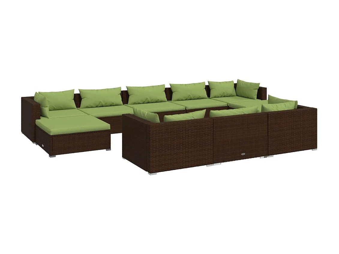 Muebles de jardín muebles de exterior conjunto de muebles 10 piezas con cojines marrones resina tejida 02_0015095