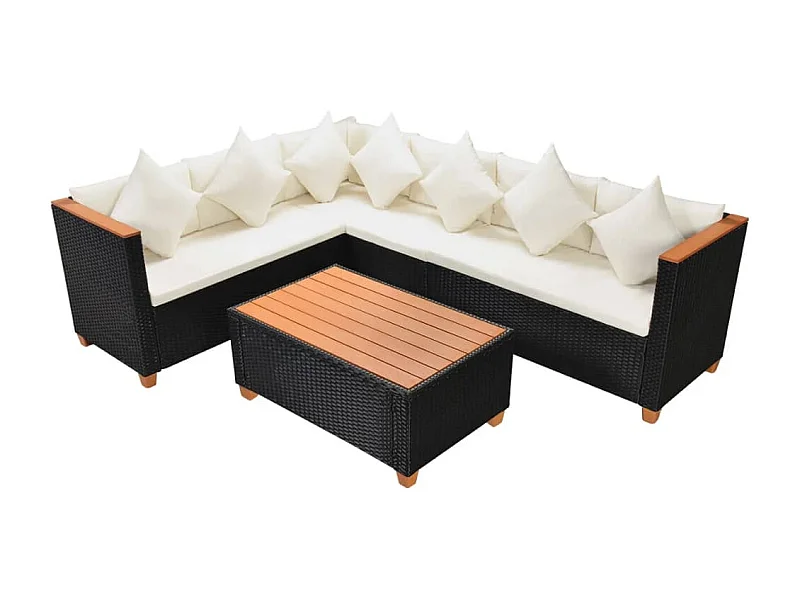 Mobili da giardino mobili da esterno Set di mobili da 4 pezzi con cuscini in resina intrecciata nera 02_0016205