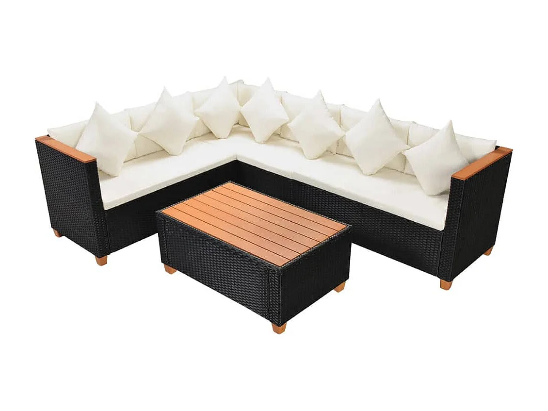 Móveis de jardim móveis de exterior Conjunto de móveis de 4 peças com almofadas de resina tecida preta 02_0016205