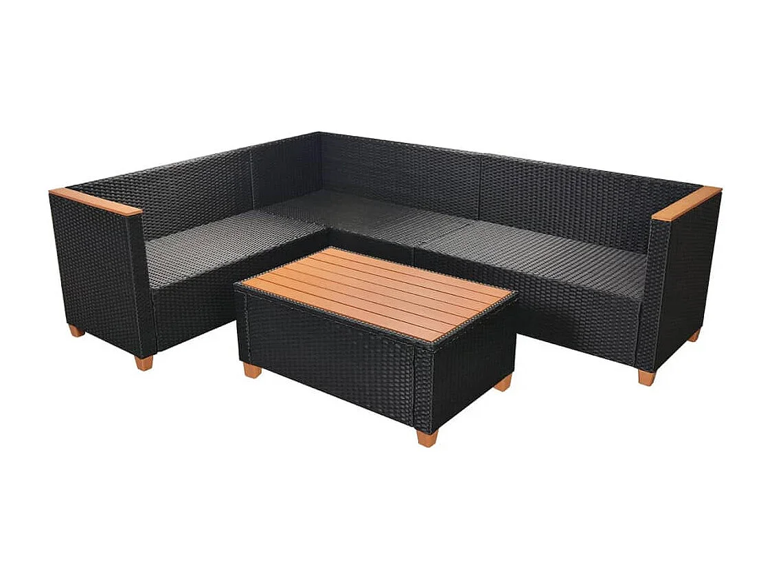 Móveis de jardim móveis de exterior Conjunto de móveis de 4 peças com almofadas de resina tecida preta 02_0016205