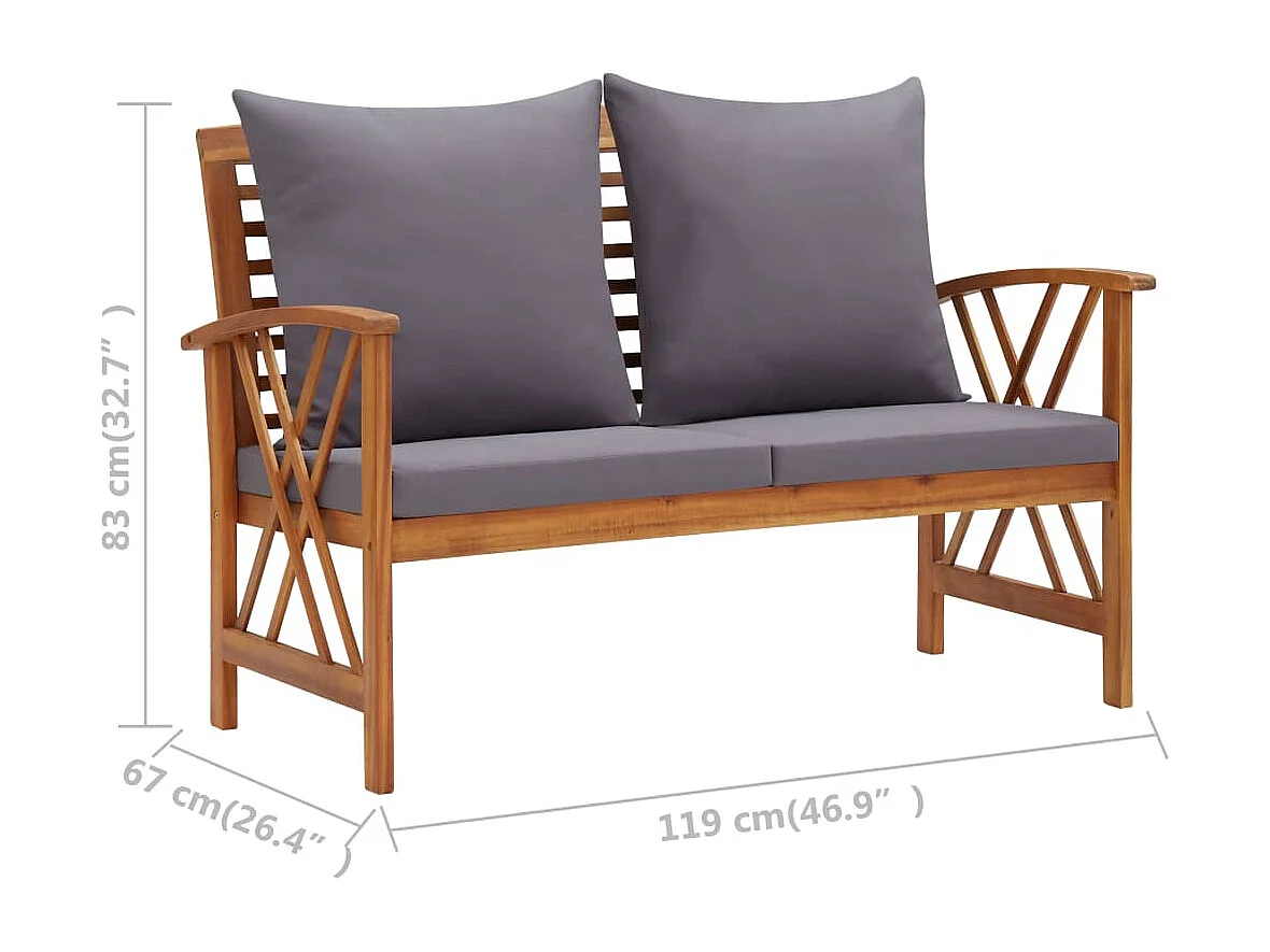 Muebles de jardín muebles de exterior Juego de muebles de 3 piezas con cojines de madera maciza de acacia 02_0015927