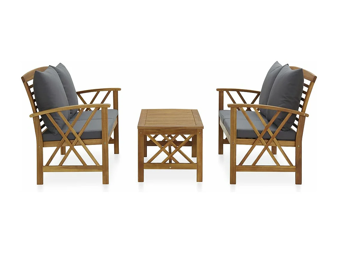 Mobili da giardino mobili da esterno Set di mobili da 3 pezzi con cuscini in legno massello di acacia 02_0015927