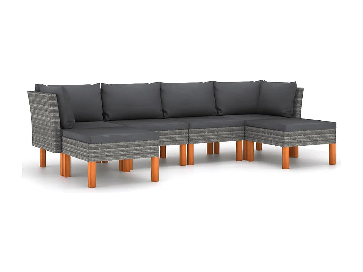 Mobili da giardino mobili da esterno Set di mobili da 6 pezzi con cuscini in resina intrecciata grigia 02_0016857