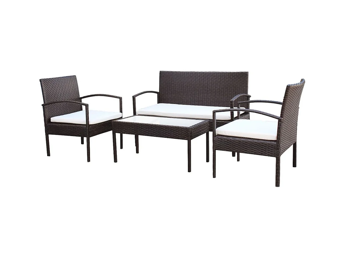 Mobili da giardino mobili da esterno Set di mobili da 4 pezzi con cuscini in resina intrecciata marrone 02_0016193
