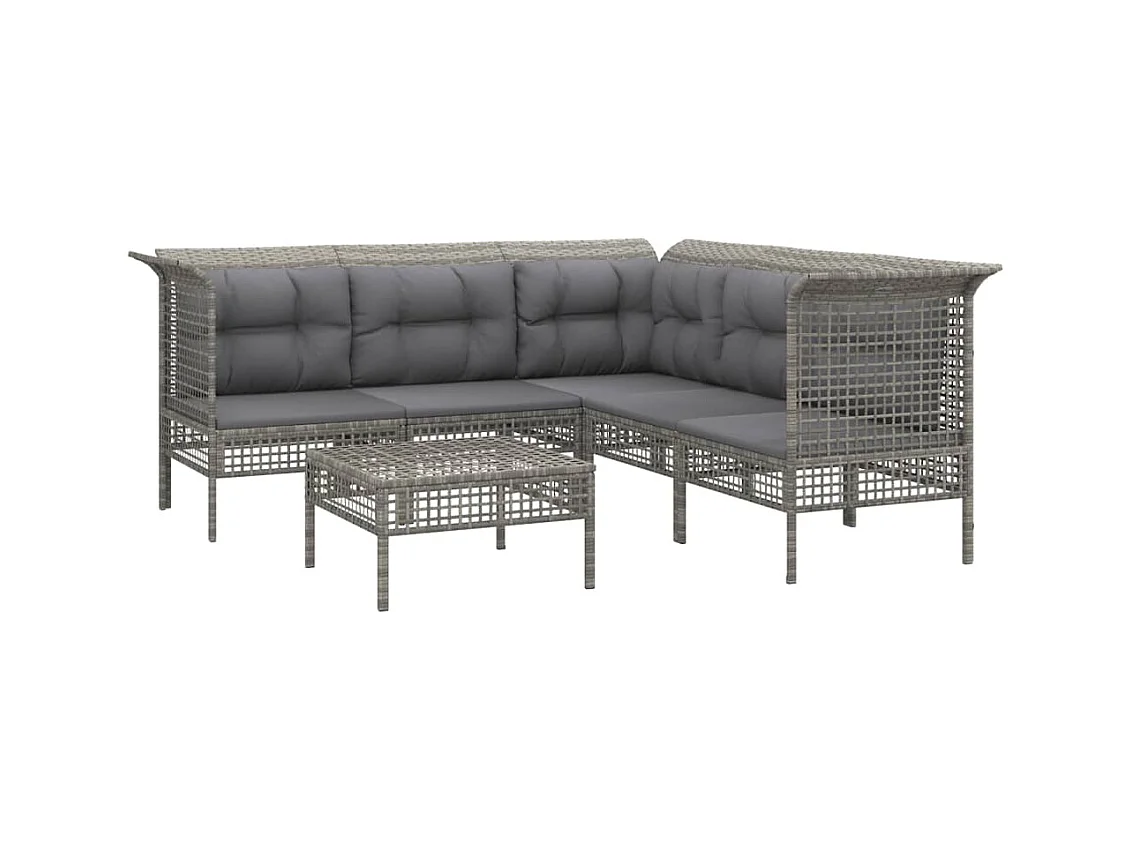 Mobili da giardino mobili da esterno Set di mobili da 6 pezzi con cuscini grigi in resina intrecciata 02_0016800