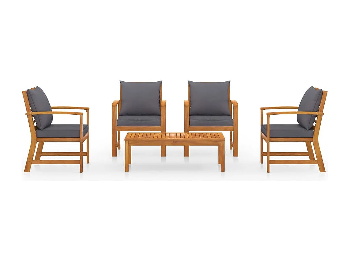 Móveis de jardim móveis de exterior Conjunto de móveis de 5 peças com almofada madeira de acácia maciça 02_0016287