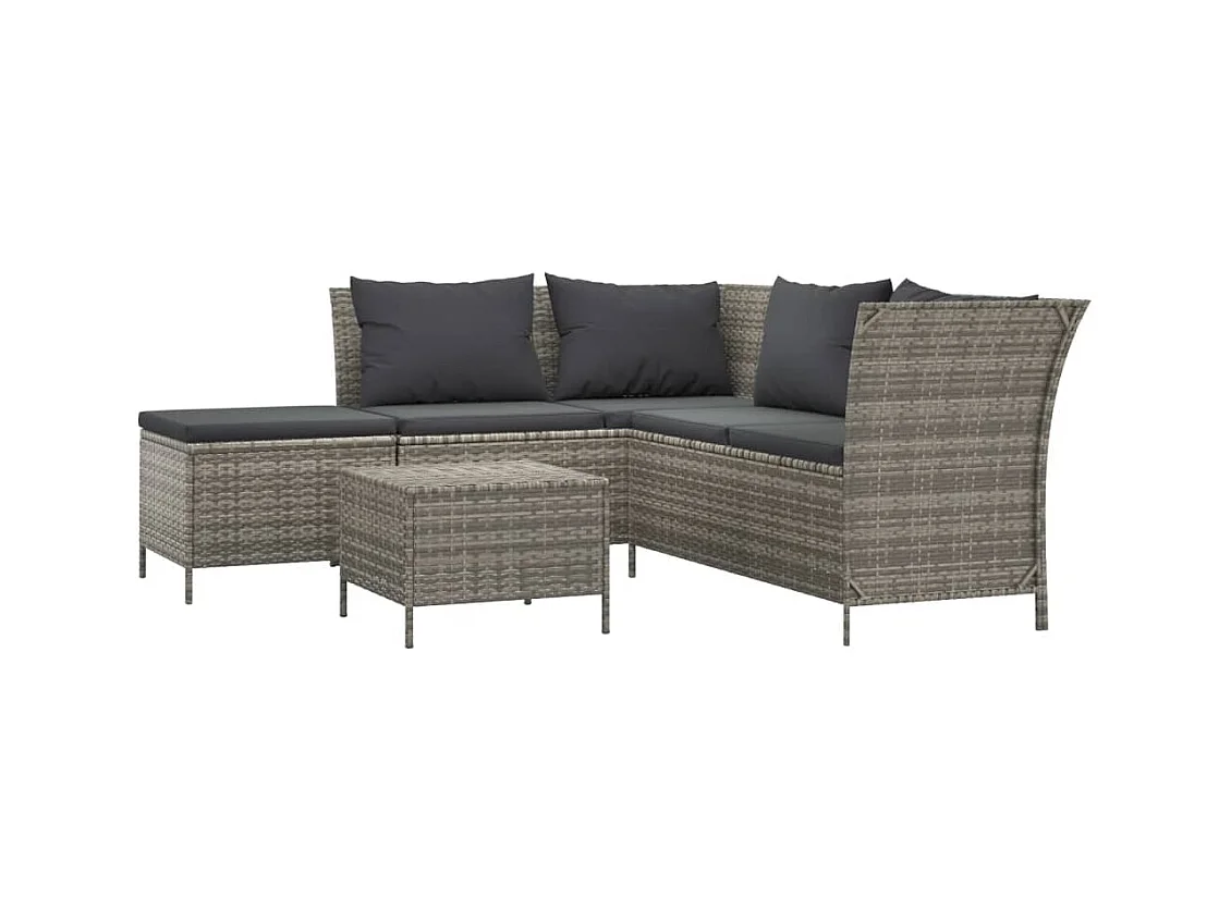 Mobili da giardino mobili da esterno Set di mobili da 4 pezzi con cuscini grigi in resina intrecciata 02_0016149