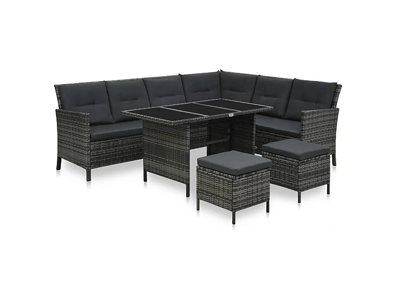 Mobili da giardino mobili da esterno Set di mobili da 4 pezzi con cuscini in resina intrecciata grigia 02_0016184