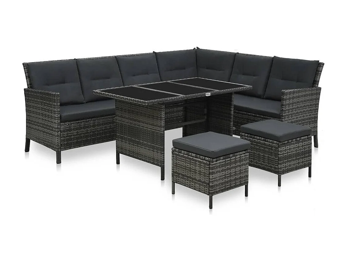 Mobili da giardino mobili da esterno Set di mobili da 4 pezzi con cuscini in resina intrecciata grigia 02_0016184