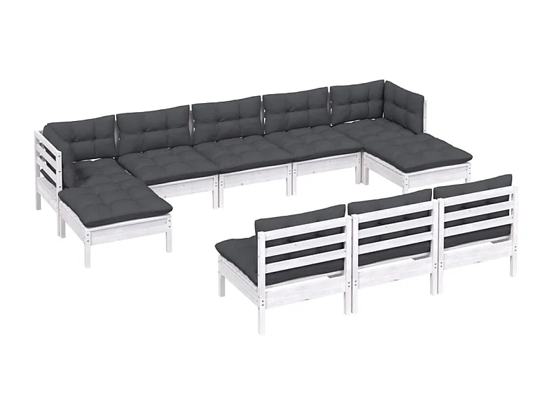 Muebles de jardín muebles de exterior juego de muebles de 10 piezas con cojines blancos madera de pino 02_0014971