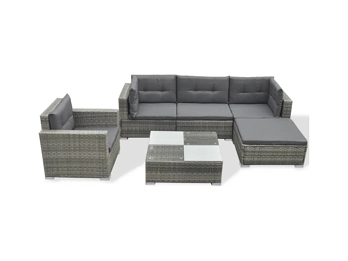 Móveis de jardim móveis de exterior Conjunto de móveis de 6 peças com almofadas de resina tecida cinza 02_0016875